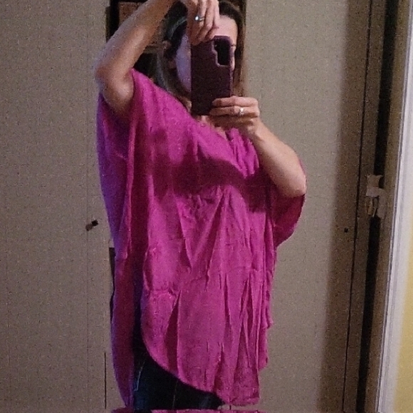Pink Embroidered Poncho Top - Picture 2 of 6
